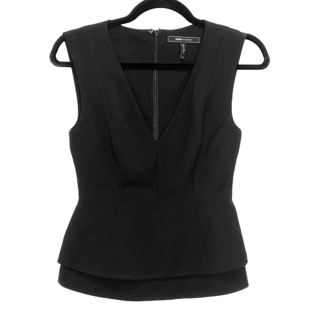BCBGMAXAZRIA V-Neck Peplum Dressy Sleeveless Tank Top, Black BCBG XXS NWOT